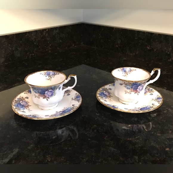 Tea Party Set Vintage Floral Tea Cup Set - 2 European Porcelain Cups & Saucers With Gold Trim